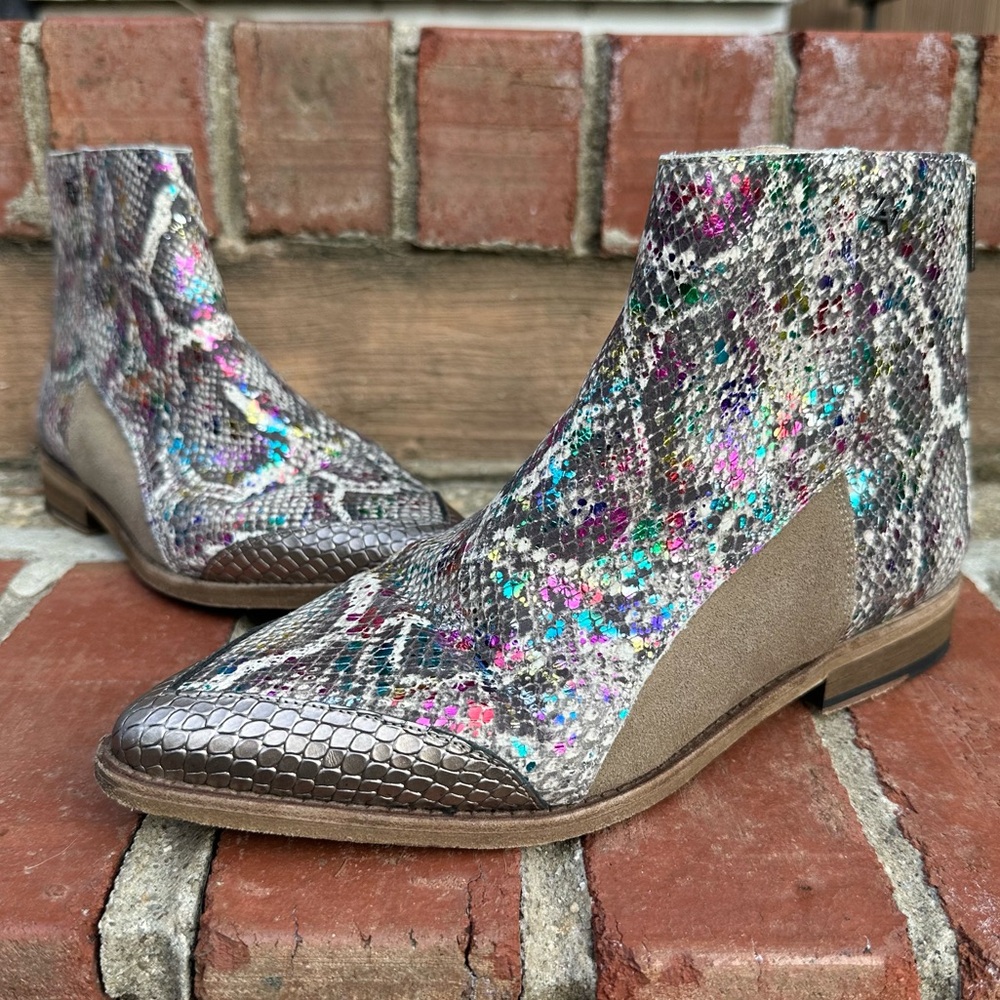 Zadig & Voltaire Multicolor Rainbow Python Suede Pointed Toe Ankle Booties US 5